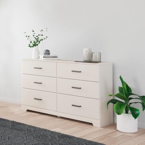 Signature Design by Ashley Stelsie 6 Drawer Bedroom Dresser, White, 60 Inch | Durable engineered wood with replicated grain, 6 deep smooth-gliding drawers, Ample clothing organization - color: White, style: 6 Drawer Dresser