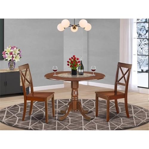 East West Furniture DLBO3-MAH-W 3 Piece Modern Dining Table Set Contains a Round Wooden Table with Dropleaf and 2 Dining Room Chairs, 42x42 Inch, Mahogany - color: Dlbo3-mah-w, size: Table + 2 Chairs