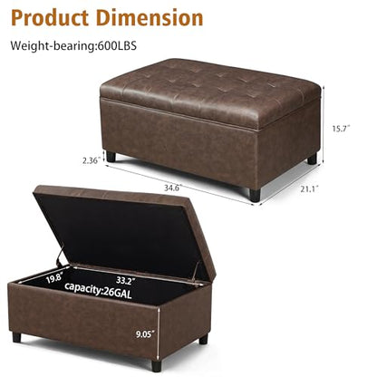 Rectangular Lift Top Storage Ottoman Bench, Faux Leather Storage Bench for Living Room Entryway Bedroom,Espresso - color: Espresso