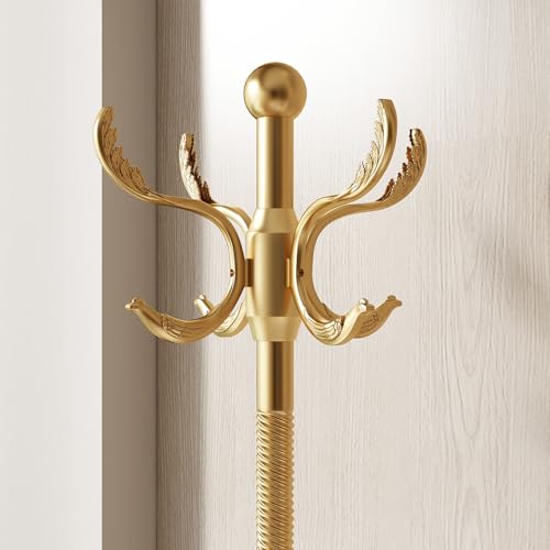 Metal Coat Rack Stand Coat Rack Freestanding with 12 Hooks,Gold | Sturdy Heavy Duty Modern Coats Tree for Bags Clothes Hall Tree Hats Hanger Holder Stand for Entryway Bedroom Hallway Office - color: Gold with 12 Hooks