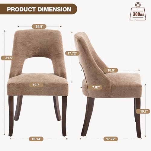 UVV Wooden Dining Chairs Set of 2, Mid Century Modern Upholstered Dining Room Chair Kitchen Chairs, Chenille Dinner Chair with Solid Wood Legs for Kitchen Dining Room, Khaki - color: Khaki, size: Set of 2