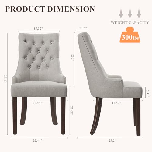 COLAMY Fabric Side Dining Chairs Set of 2, Wingback Upholstered Dining Room Chairs with Tufted Button, Living Room Chairs for Home Kitchen, Light Grey - color: Light Grey, size: Set of 2