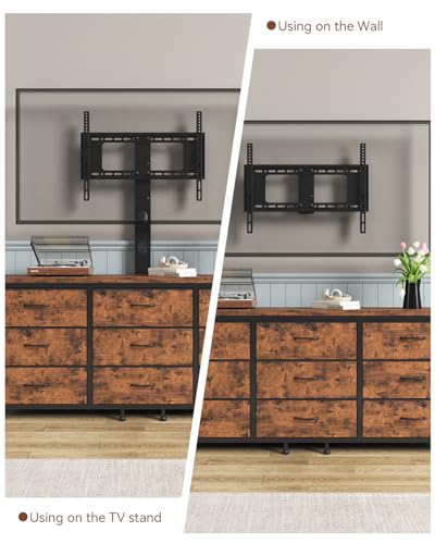 TV Stand with Mount for 32/55/65/75/85 inch TVs, Entertainment Center with 9 Fabric Drawers Dresser Storage, Height Adjustable Media Console - color: Rustic Brown
