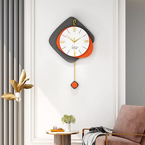 FLEBLE Modern Large Wall Clocks for Living Room Decor Silent Decoration | Wood Analog Wall Clock Pendulum Battery Operated Non-Ticking for Kitchen Bedroom Office Classroom Home 16inch Wall Decor - size: 16*24in
