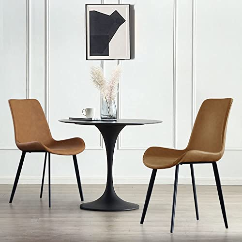 HIPIHOM Dining Chairs Set of 2, Modern Kitchen & Dining Room Chairs, Upholstered Faux Leather Cushion Seat and Sturdy Metal Legs (2 Brown Chairs) - color: Brown Chairs Set of 2