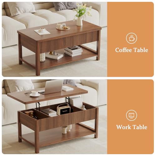Lift Top Coffee Table,Wooden Rectangle Coffee Table with Hidden Storage Compartment,Open Shelf,Solid Wood Legs,Suitable for Living Room,Office (B-Lift Coffee Table-Walnut) - color: B-lift Coffee Table-walnut