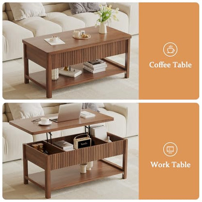 Lift Top Coffee Table,Wooden Rectangle Coffee Table with Hidden Storage Compartment,Open Shelf,Solid Wood Legs,Suitable for Living Room,Office (B-Lift Coffee Table-Walnut) - color: B-lift Coffee Table-walnut