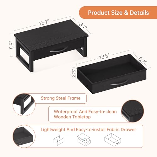 Computer Monitor Stand Riser, Desk Organizers and Accessories with Drawer, 2-Tier Laptop Stand for Desk, Office Organizer Storage, Wood