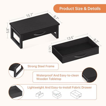 Computer Monitor Stand Riser, Desk Organizers and Accessories with Drawer, 2-Tier Laptop Stand for Desk, Office Organizer Storage, Wood