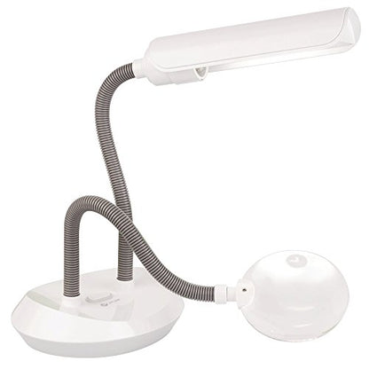 OttLite 13-Watt Duoflex CFL Magnifier Lamp, White | 5-Inch Lens with 2x Magnification and 5x Spot | Flexible Neck with Rotating Shade | OttLite CFL Tube Included