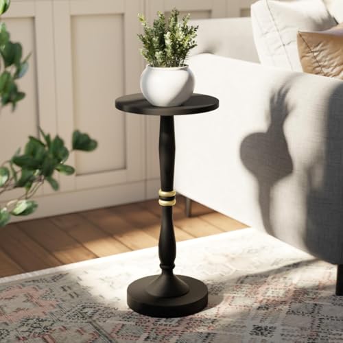 Relso Sceptrum Solid Wood Black Side Table - 24" Tall, Round End Table For Living Room Or Bedroom, Compact Narrow Accent Plant Stand Or Beverage Table With Simple Setup For Small Areas | Easy Assembly - color: Sceptrum Black