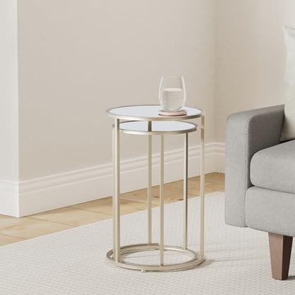 Nested Metal Side Tables - Set of 2 for Living Room & Bedroom (Gold) - color: Odessa - Gold
