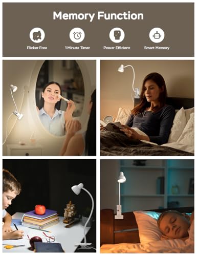 LiFMIRA Clip on Lamp USB Reading Light, Desk Lamp with Clamp White | 3 Color Modes, 10 Dimmable Brightness Eye Care Clamp Lamp with Flexible Gooseneck for Reading in Bed Desk Headboard Computer - color: White