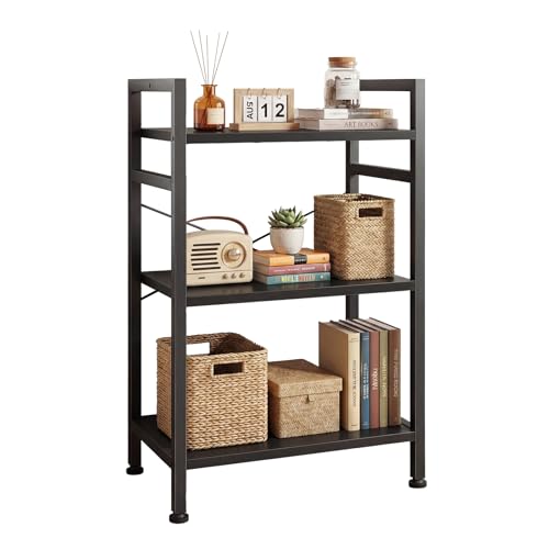 DUMOS 3 Tier Bookshelf, Home Office Bookcase Shelf Storage Organizer | Free Standing Open Display Storage Shelving Unit for Bedroom, Living Room Black - color: Black, size: 3 Shelf