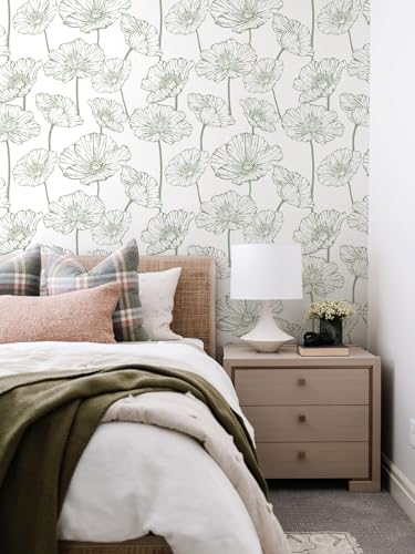 Floral Peel and Stick Wallpaper Green and White Wallpaper | 17.3inx196.8in Self Adhesive Contact Paper Decorative Wall Paper for Bedroom Bathroom Cabinets Decor Vinyl Removable - color: Green and White, size: 17.3" x 196.8"