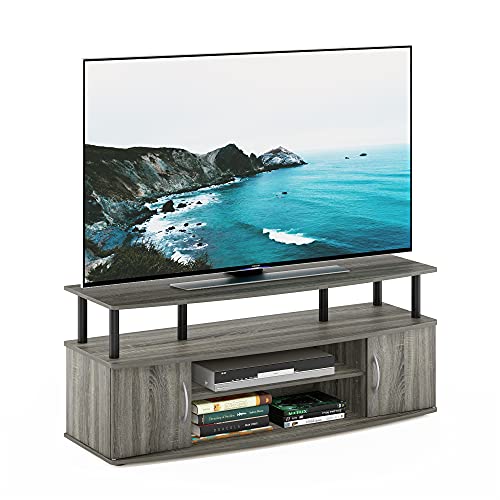 Furinno JAYA Large Entertainment Stand for TV Up to 55 Inch, French Oak Grey/Black | with Open Shelf, TV Console, for TV up to 55 Inch, 2 Doors and Cable Management Holes, for Living Room, Bedroom - color: French Oak Grey/Black