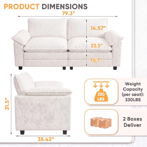 Homall 79.3" Loveseat Sofa, Cloud Sofa Couch, Deep Seat, White | Comfy Chenille, Double Layer Cushion, Wide Armrest, High-Density Foam, Sturdy Frame, Easy Assembly, for Living Room - color: White, size: Loveseat Sofa