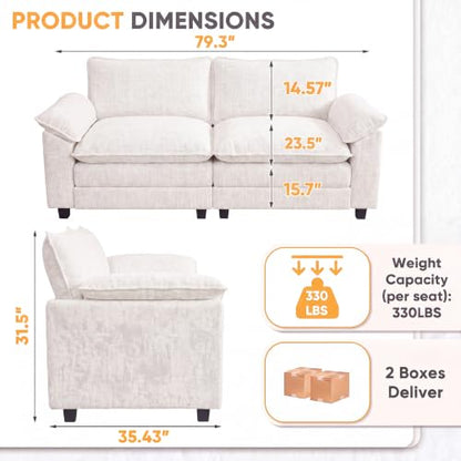 Homall 79.3" Loveseat Sofa, Cloud Sofa Couch, Deep Seat, White | Comfy Chenille, Double Layer Cushion, Wide Armrest, High-Density Foam, Sturdy Frame, Easy Assembly, for Living Room - color: White, size: Loveseat Sofa