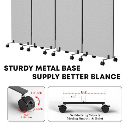 4 Panel Soundproof Room Divider W/Wheels, Office Divider with Whiteboard | 66" H with Detachable Whiteboard/Clips/Hooks/Pushpins,Wheeled Room Dividers, Easy to Move,For Conference Room Partitions - color: Grey, size: 4-Panel-with Board