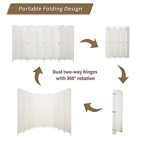 8 Panel Room Divider, 6 FT Wide Folding Screen Room Divider, Off White | Double Hinged Folding Screen Room Dividers for Patio Privacy - color: Off White, size: 8 Panels
