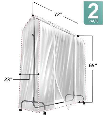 Sorbus Cover for Garment Rack 2 Pack- 6 Ft Transparent Clothes Rack Cover, Garment Coat Hanger Protector Dustproof Waterproof Clothing Storage Cover for Dresses, Suits, Coats (Rack Not Included) - size: 2 Pack