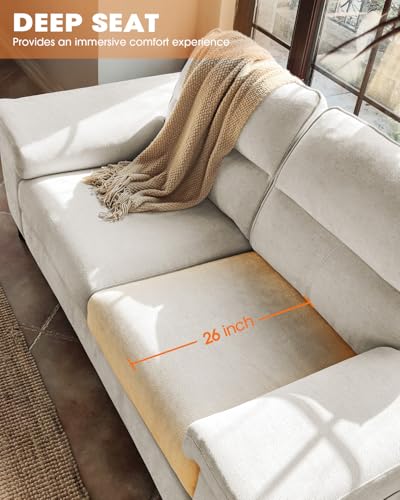 Upvilla 71.25" Modern Sofa Couch Deep Seat Sofa for Living Room(Beige) | 8”Cushion, Comfy 2-Seater Chenille Loveseat with Convertible Armrest, Removable Sofa Cover, High Leg - color: Beige, size: 71.25" Couch