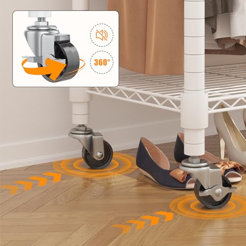 BATHWA Clothes Racks for Hanging Clothes, 25 mm tube Heavy Duty 47.3" W x 17.7" D x 80.7" H Large Wardrobe Rack with Shelves & Wheels Rolling Metal Commercial Multifuctional, White - color: White, size: Upgraded & Large