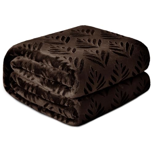 Exclusivo Mezcla Leaves Pattern Throw Blanket for Couch, Coffee | Soft and Cozy Fleece Blanket All Season Use, Lightweight Plush Fuzzy , Home Decor, 50x60 Inches - color: Coffee, size: Throw(50"x60")