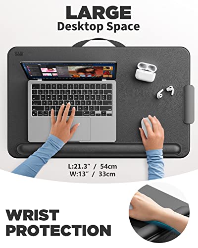 SAIJI Laptop Lap Desk, Portable Laptop Desk for Bed Fits Up to 17" Laptops | Lightweight Laptop Tray Table with Storage Drawer & Phone Holder, Lap Desk with Cushion, for Working or Gaming on Couch - color: Black