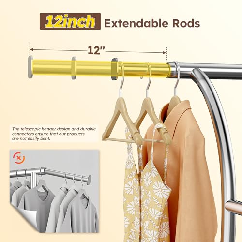 Raybee Heavy Duty Clothes Rack, 78" W Extra-Large Loads 630LBS, Expandable | Tool-Free Assembly, Double Rods & Shelves, Lockable Wheels, Commercial, Portable, For Closet, Laundry Room