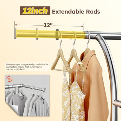 Raybee Heavy Duty Clothes Rack, 78" W Extra-Large Loads 630LBS, Expandable | Tool-Free Assembly, Double Rods & Shelves, Lockable Wheels, Commercial, Portable, For Closet, Laundry Room
