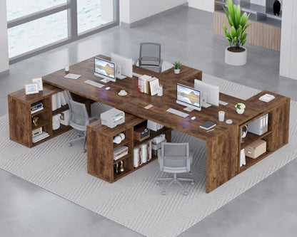 HSH L Shaped Desk with Storage, Home Computer Desk, Rustic Brown, 55 Inch | Reversible Industrial Wood Executive Workstation with Cabinet Shelves, L-Shaped Home Office Table for Study Writing Gaming - color: Rustic Brown