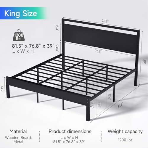 Z-hom Upgraded King Size Bed Frame, Heavy Duty Metal Sturdy King Bed Frame with Modern Wood Headboard & Footboard, Stable Platform Bed Furniture Bed Storage, No Noise, No Box Springs, Black - color: Black, size: King