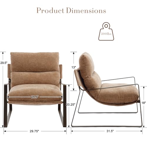 1-Pack Modern Accent Chair, Linen Living Room Chair, Khaki | Comfy Armchairs, Upholstered Lounge Armchair, Removable Seat Cushion, Bronze Metal Frame, For Reading Room, Bedroom, Balcony - color: Khaki-bronze Legs, size: 1PC