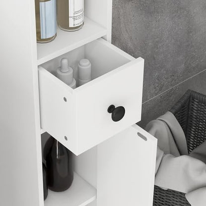kleankin Narrow Tall Bathroom Storage Cabinet 71" Slim with Drawer White | Freestanding Bathroom Cabinet, Open Shelves, 2 Doors, Adjustable Shelves, Small Spaces
