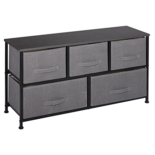 ZENY Extra Wide Dresser Storage Tower - Storage Tower Unit for Bedroom, Hallway, Closet, Office Organization - Steel Frame, Wood Top, Easy Pull Fabric Bins - 5 Drawers, Grey Top - color: Grey