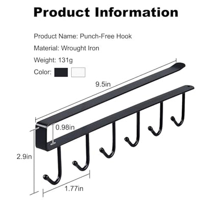 Coffee Mug Holder Under Cabinet, Clip-On No-Drill Coffee Cup Hooks, Self Adhesive Mug Holder Rack for Kitchen, Closet, Bathroom, Black, 6 Hooks - color: Black, size: 6 Hooks