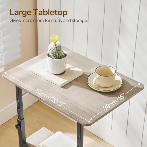 HOOBRO C-Shaped End Table, Adjustable Height Side Table with Power Strip | Couch Table with 20.5"L x 15"W Spacious Desktop, TV Tray Table with Storage Shelves for Living Room, Sofa, Chair, Greige - color: Greige + Black