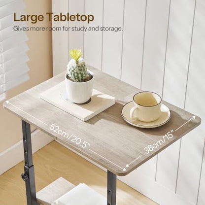 HOOBRO C-Shaped End Table, Adjustable Height Side Table with Power Strip | Couch Table with 20.5"L x 15"W Spacious Desktop, TV Tray Table with Storage Shelves for Living Room, Sofa, Chair, Greige - color: Greige + Black