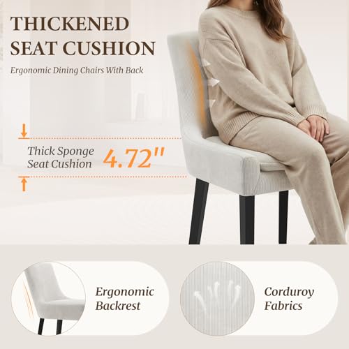 COLAMY Modern Dining Room Chairs Set of 2 with Mid Back and Wood Legs, Upholstered Kitchen Chairs for Dining Room/Living Room, Beige - color: Beige, size: Set of 2