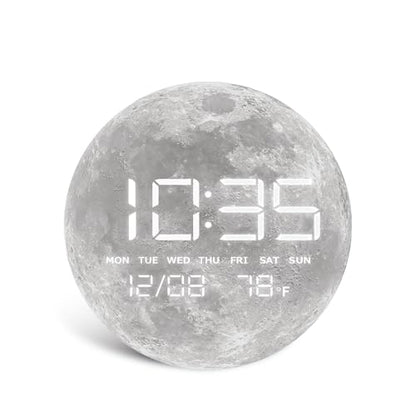 Digital Desk & Shelf Clock, LED Moon/Earth Design, Temperature Display, 7.87 x 7.87 inches (Moon, 7.87 INCH) - color: Moon, size: 7.87 INCH