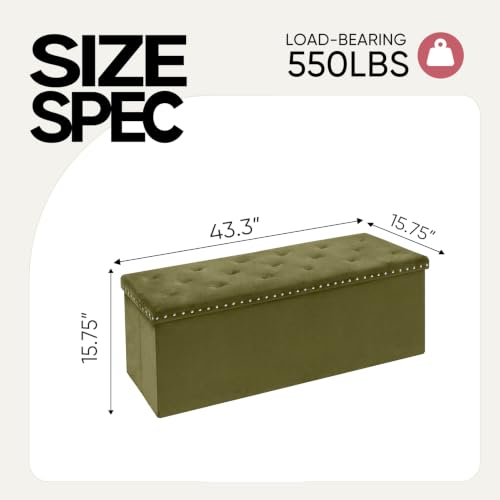 43 Inches Velvet Storage Ottoman Bench, Folding Upholstered Ottoman with Storage for Bedroom Living Room, 140L Capacity - color: Ovile