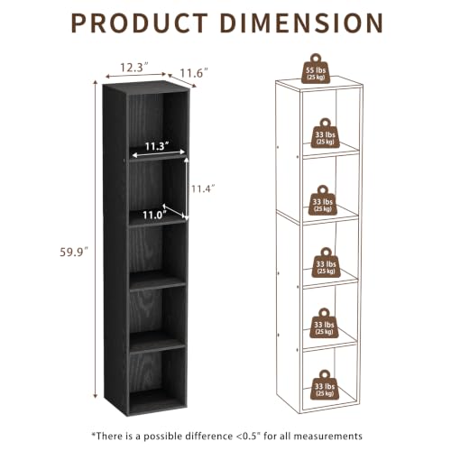 5 Cube Black Book Shelf, Tall Bookcase for Bedroom Home Office Living Room - color: Black, size: 5 Cube