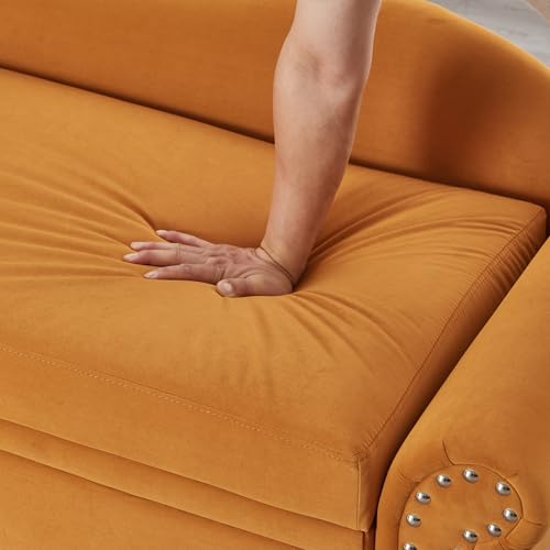 ERYE Velvet Upholstered Right Facing Chaise Lounge Chair, Blue Chaise Lounge Storage W/Nailhead Trim, Wood Legs, Classic Recliner Lounger Accent Sofa for Living Room Bedroom - color: Yolk Yellow/R