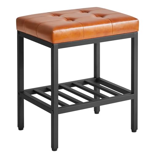 IBUYKE Rectangular Makeup Stool, PU Seat Vanity Chair, Light Brown WBD017J | Adjustable Feet Storage Space Footrest Multi-Use Small Side Table Ottoman Bedroom - color: Light Brown, size: Rectangular