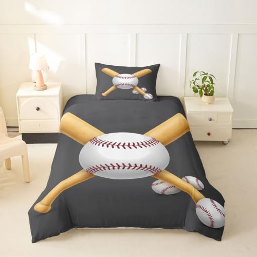 Feelyou Sports Baseball Bedding Set 3D Bat Printed Duvet Cover for Kids Boys Teens Comforter Cover Lightweight Bedspread Bedroom Collection 2Pcs Twin, Gray - color: Multi 12(no Comforter), size: Twin