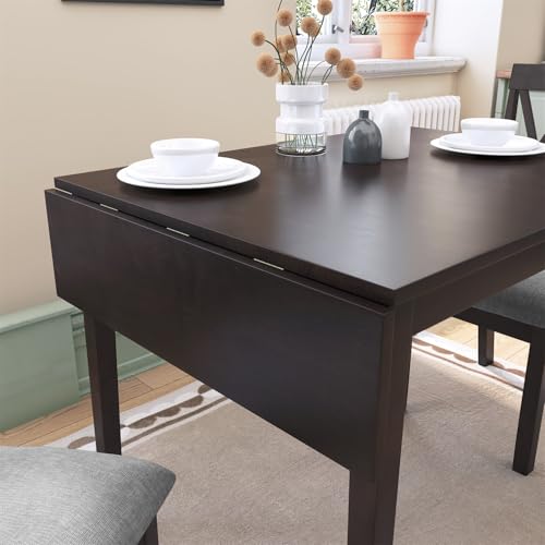 3Pcs Dining Set with Drop Leaf Dining Table and 2 X-Back Chairs, Solid Wood Kitchen Table Set for Small Place, Espresso+Grey - color: Espresso+grey