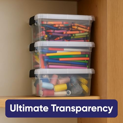 Superio Mini Storage Container Plastic Crayon Box Art Supplies and Sewing Case Stackable Clear Small Organizer for Beads, Stationery, Chalk, and Food, 1.05 Quart, 6 Pack - size: 1.05 Quarts, style: 6 Pack