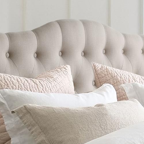 Rosevera Givanna Adjustable Height Headboard with Linen Upholstery and Button Tufting for Bedroom, Queen, Beige Linen - color: Beige Linen, size: Queen