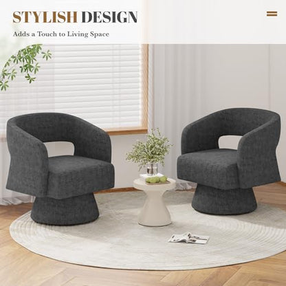 Luxanimarion Swivel Barrel Accent Chair,Oversized Chenille Upholstered Round Swivel Chair,Modern Luxury 360 Degree Living Room Vanity Chair for Bedroom Office,Black,1PCS - color: Black-chenille, size: Set of 1